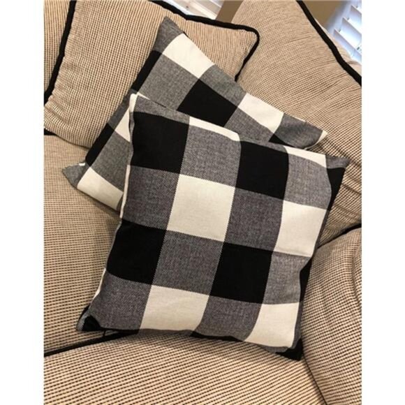 Outdoor Farmhouse Buffalo Plaids Throw Pillow Covers 18x18 Set of 2 - Picture 3 of 7